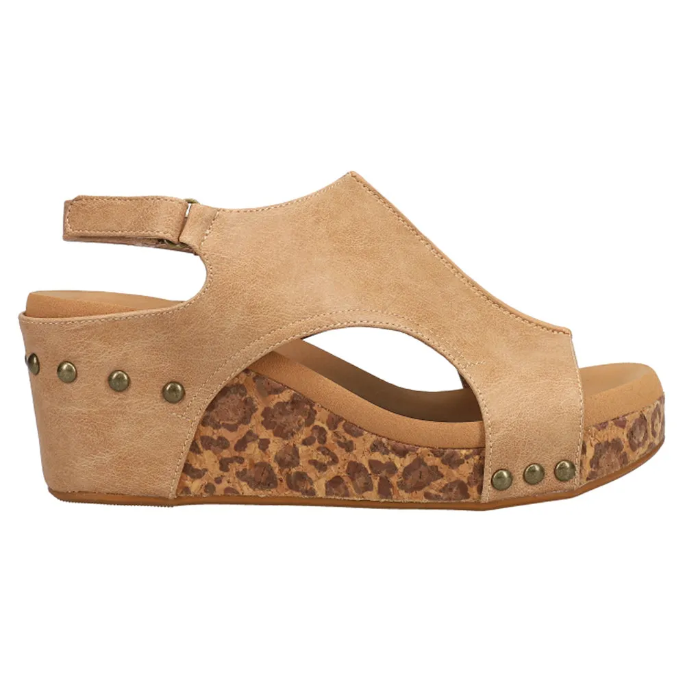 Carley Leopard Studded Slingback Wedge Sandals