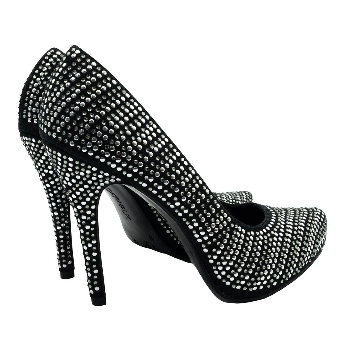 Catwalk Stud Pump High-Heel Shoes Fabric Black Colour For Women