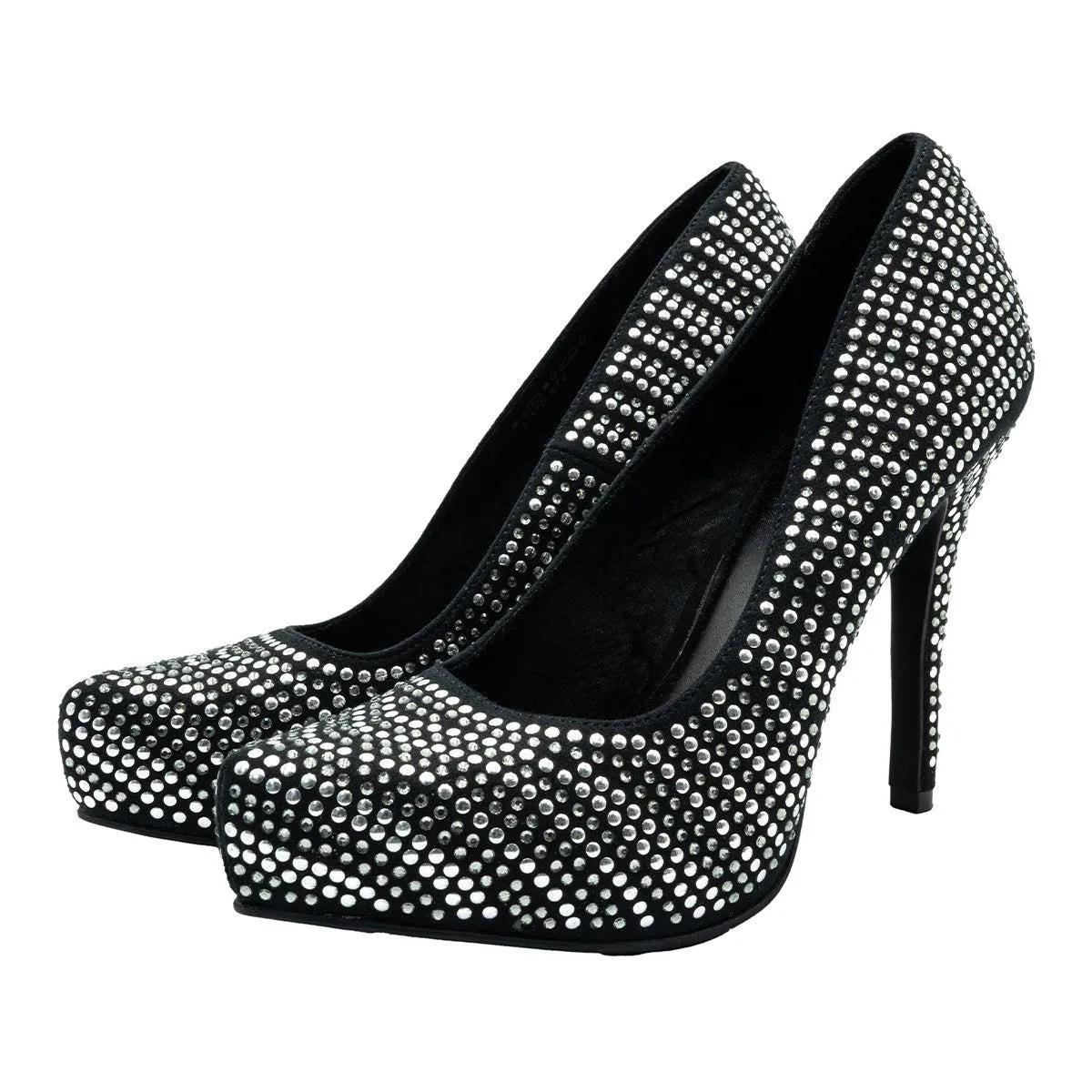 Catwalk Stud Pump High-Heel Shoes Fabric Black Colour For Women