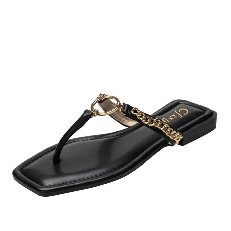 Chain Round Buckle Flip Flops