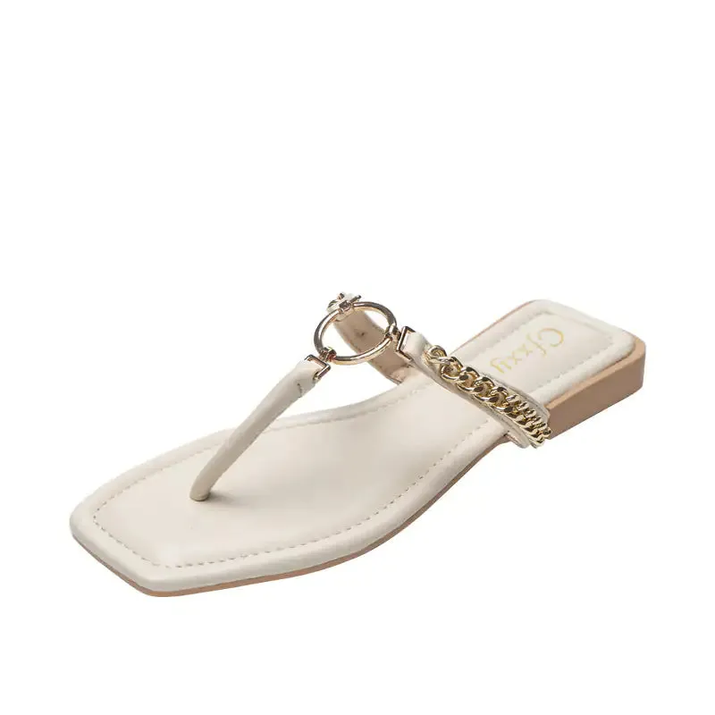 Chain Round Buckle Flip Flops