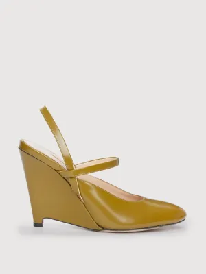 Chartreuse leather Aster wedge heels