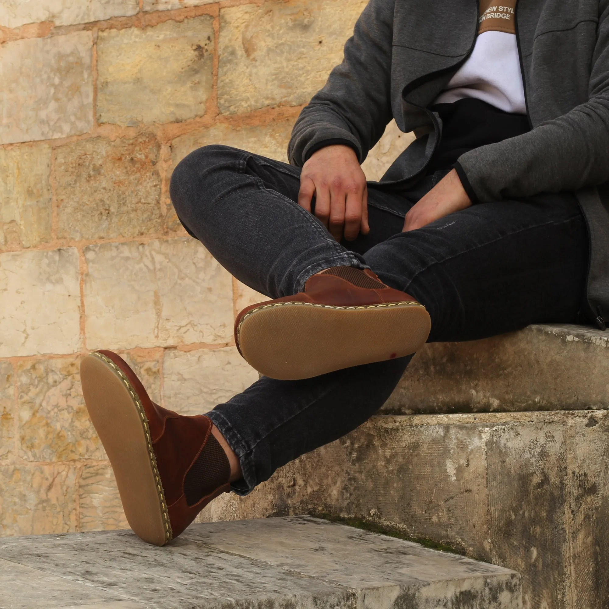 Chelsea Barefoot Boots Crazy New Brown Handmade Men's