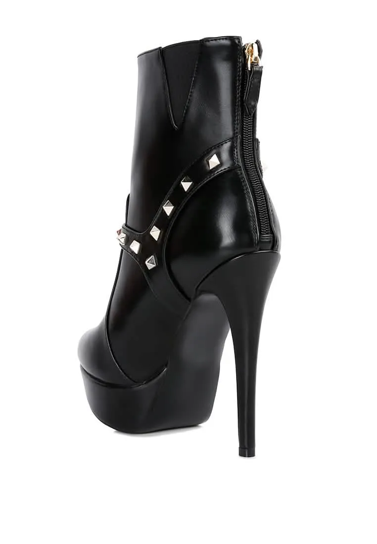 Chic Stiletto Ankle Booties with Edgy Studs and Unique Belt Detail