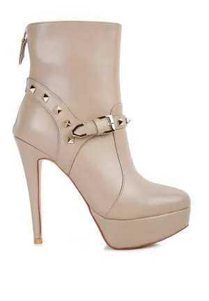 Chic Stiletto Ankle Booties with Edgy Studs and Unique Belt Detail