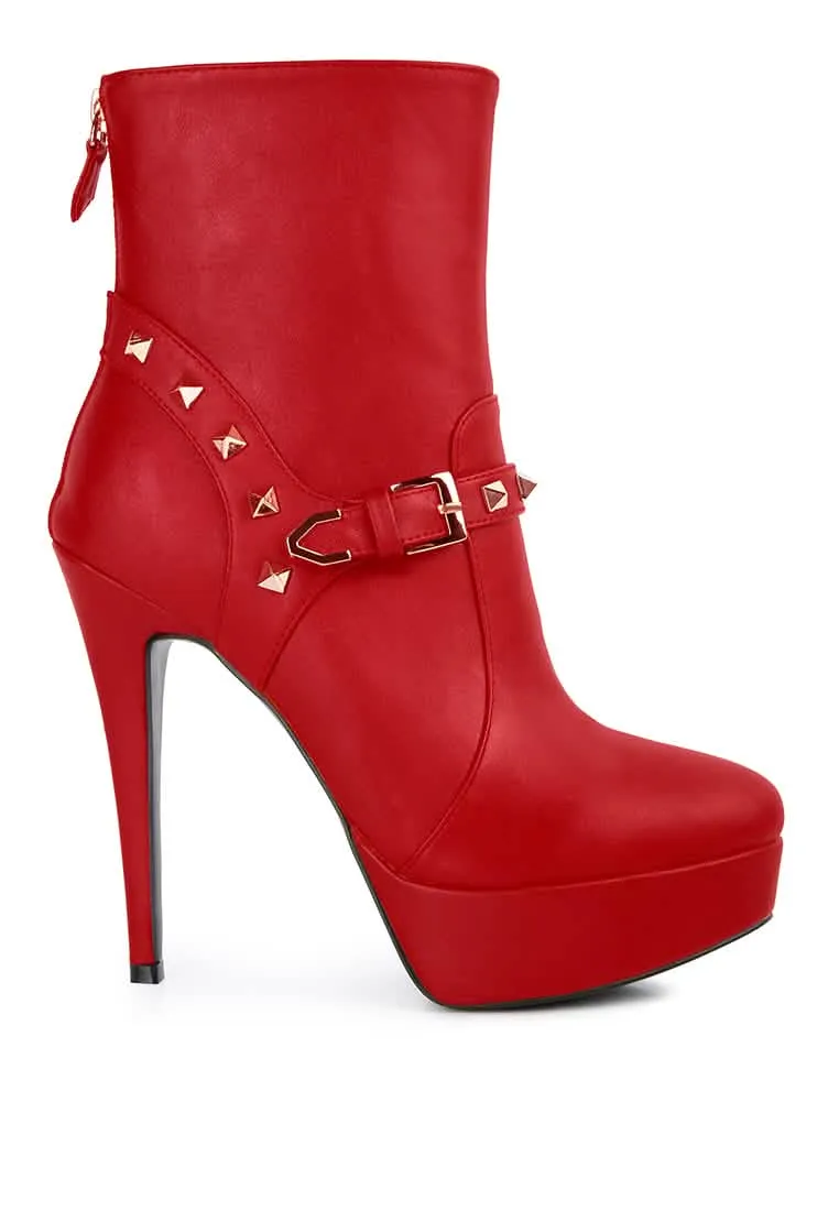 Chic Stiletto Ankle Booties with Edgy Studs and Unique Belt Detail