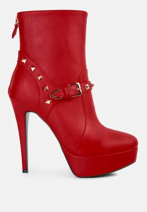 Chic Stiletto Ankle Booties with Edgy Studs and Unique Belt Detail