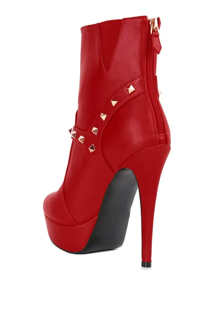 Chic Stiletto Ankle Booties with Edgy Studs and Unique Belt Detail