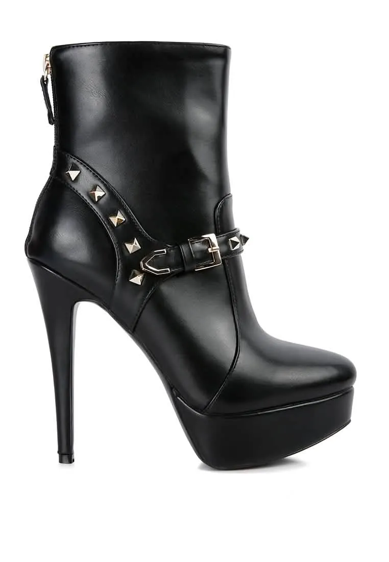 Chic Stiletto Ankle Booties with Edgy Studs and Unique Belt Detail