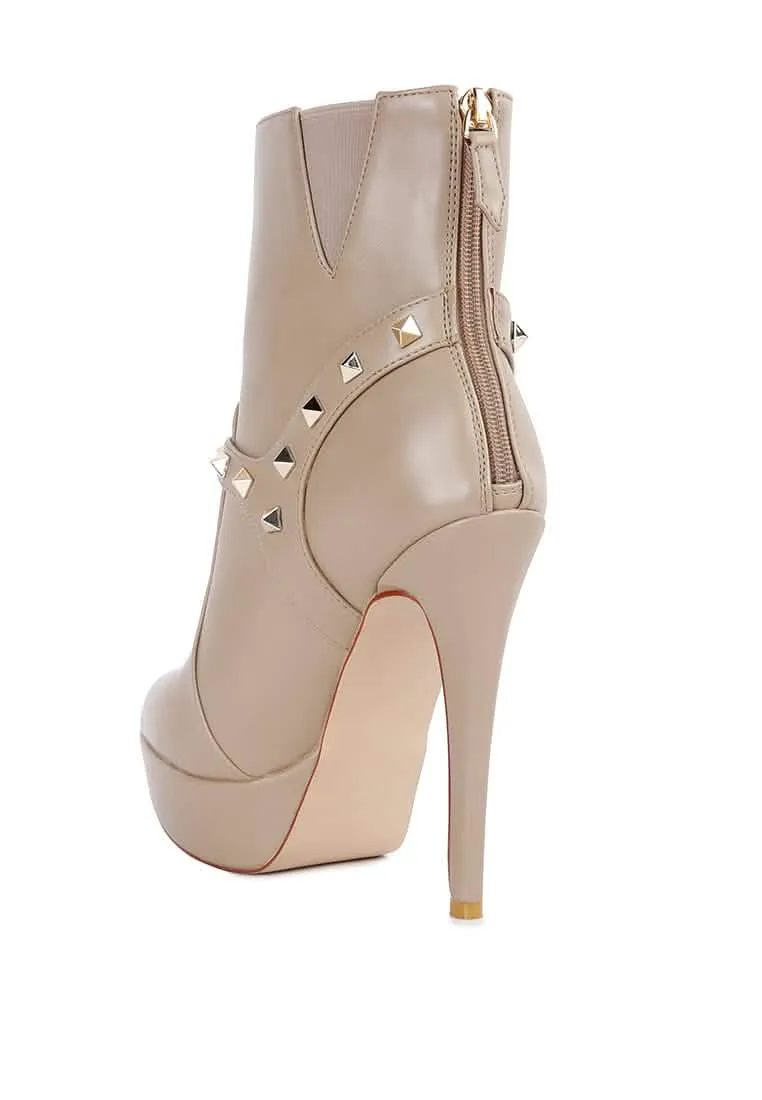 Chic Stiletto Ankle Booties with Edgy Studs and Unique Belt Detail