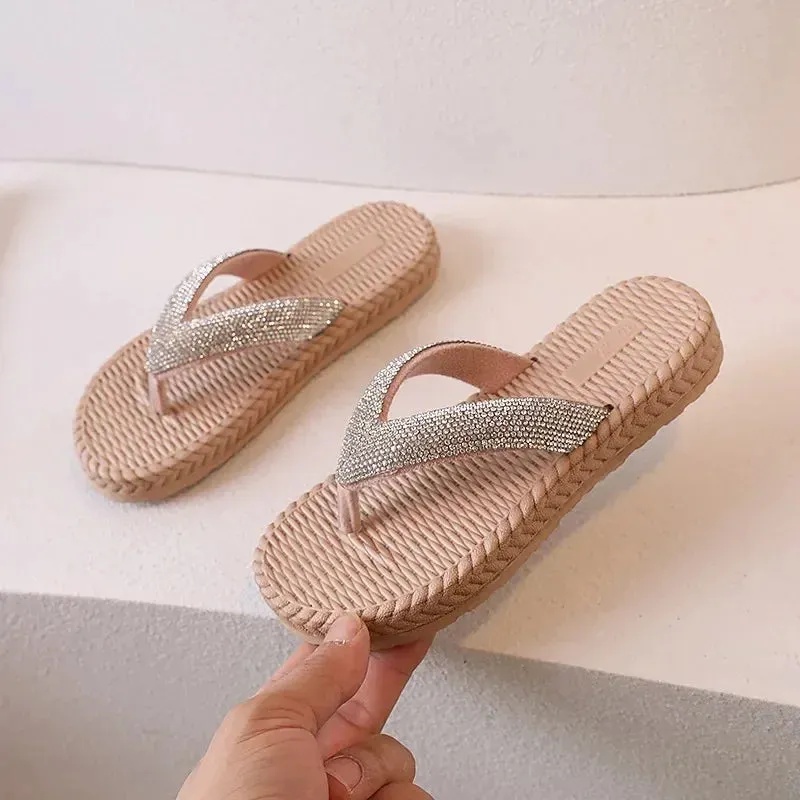 Children Slippers with Rhinestone for Girls 2024 Summer Fashion and Comfortable Holiday Style Flip Flop Cool Beach Shoes