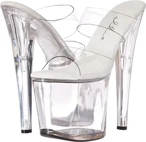 Coco-821 Clear 8" Heel Mule Sandals.