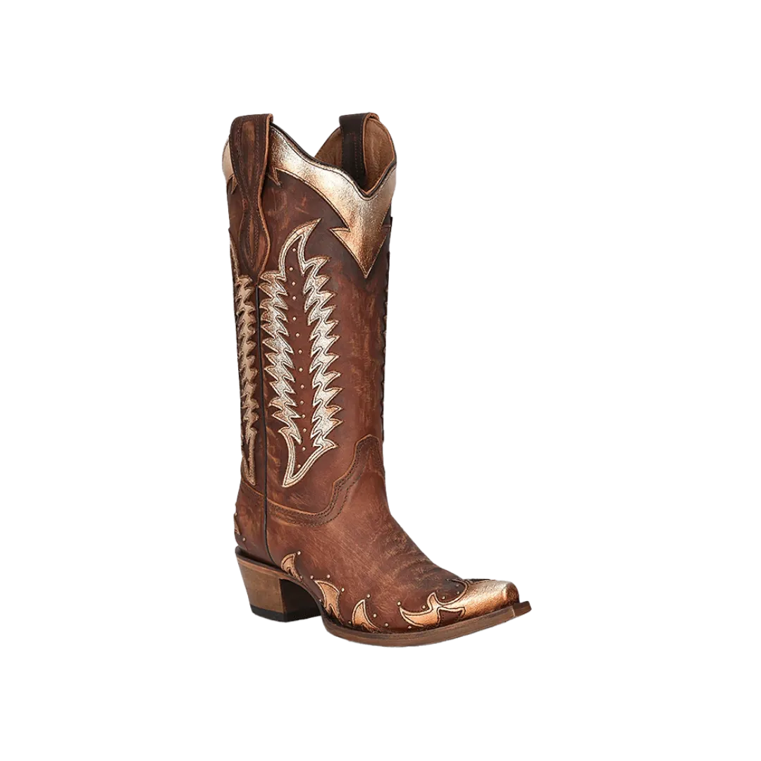 Corral Boots Women's Circle G Cognac Studded Overlay Boots