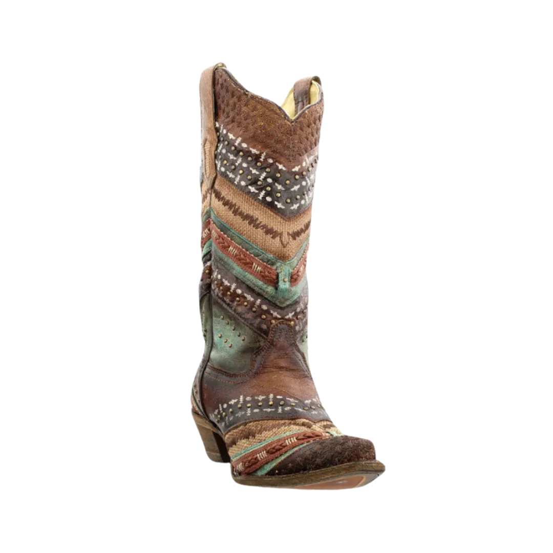 Corral Embroidered and Studded Brown & Turquoise Boots