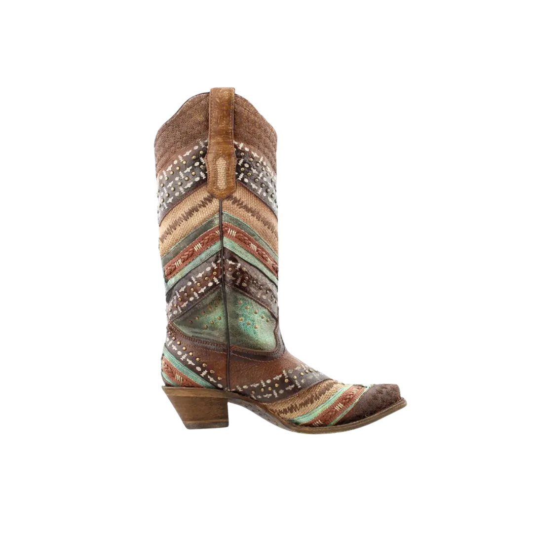 Corral Embroidered and Studded Brown & Turquoise Boots