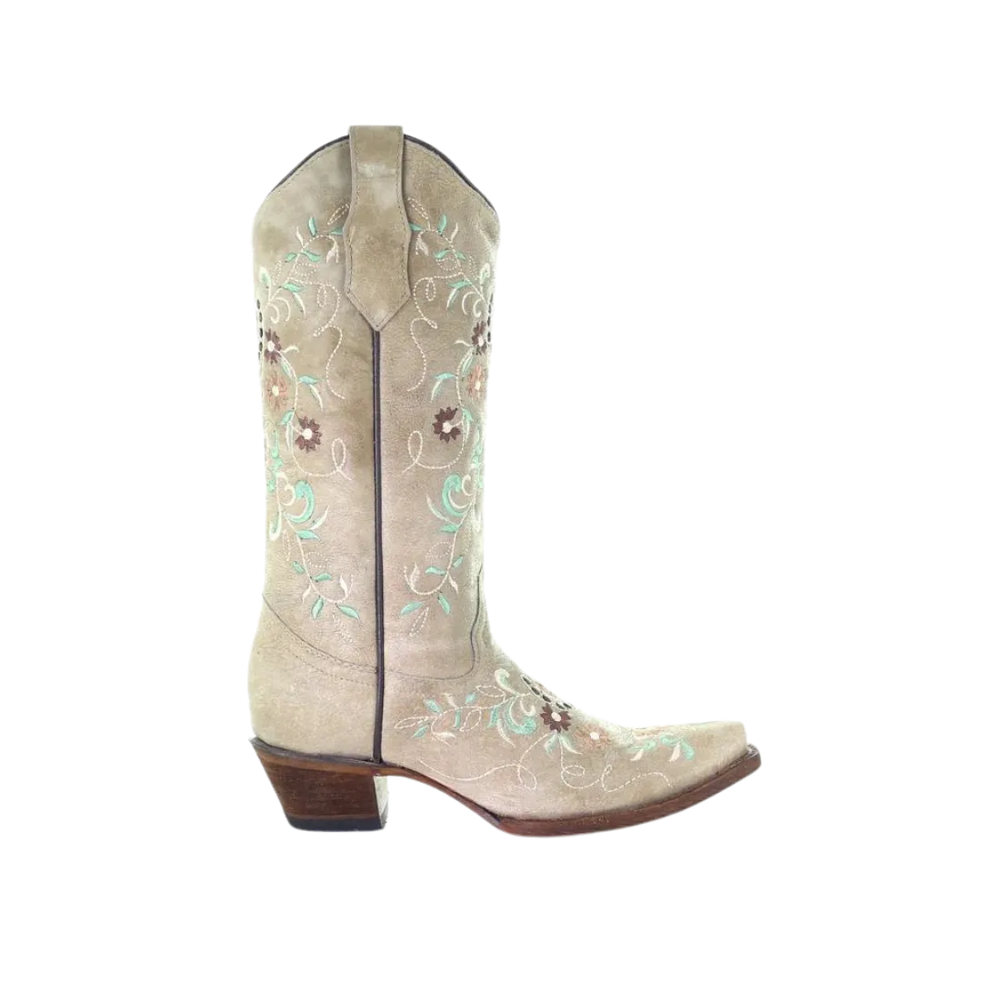 Corral Women's Sand & Flower Embroidery Beige Boots