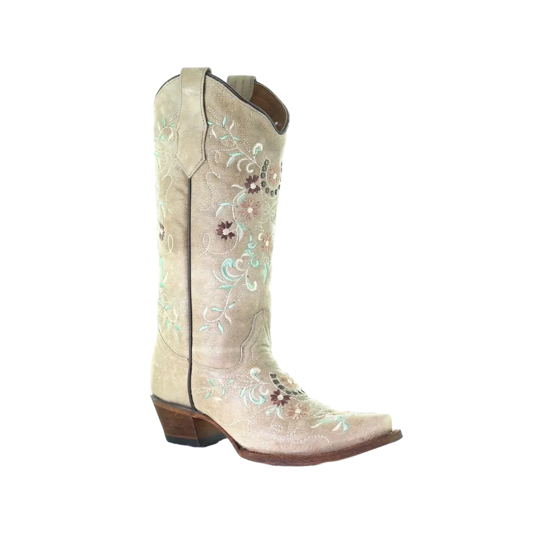 Corral Women's Sand & Flower Embroidery Beige Boots