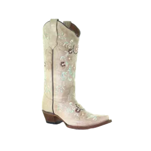 Corral Women's Sand & Flower Embroidery Beige Boots