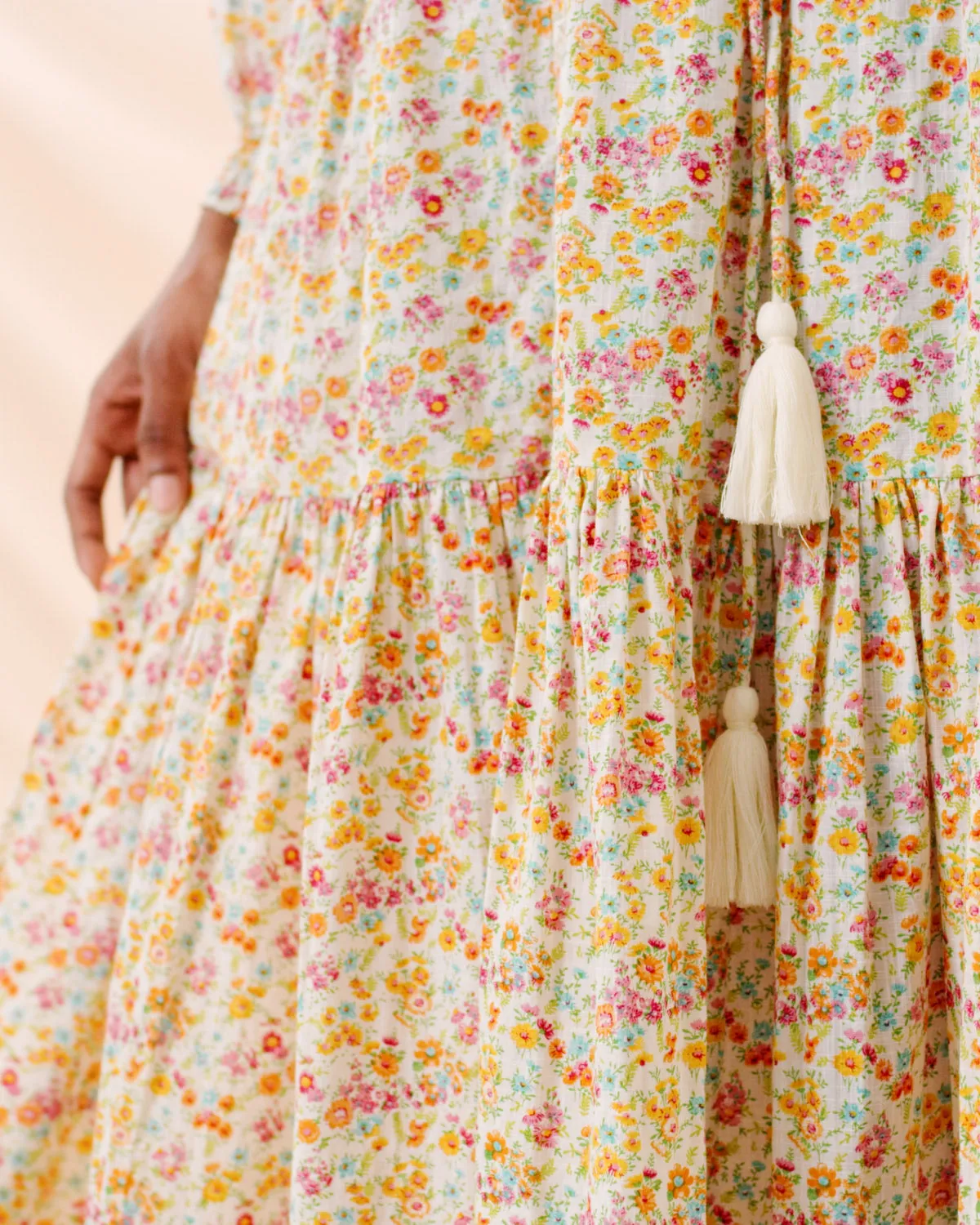 Cotton Slub Midi Dress - Flower Garden