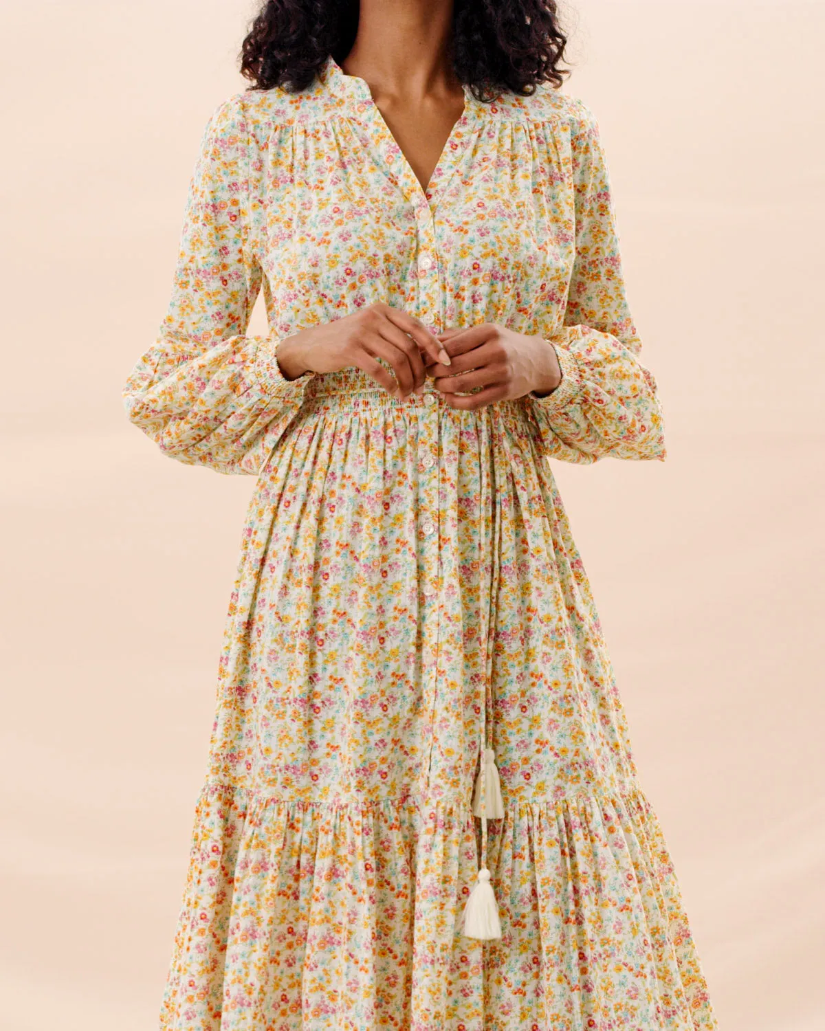 Cotton Slub Midi Dress - Flower Garden