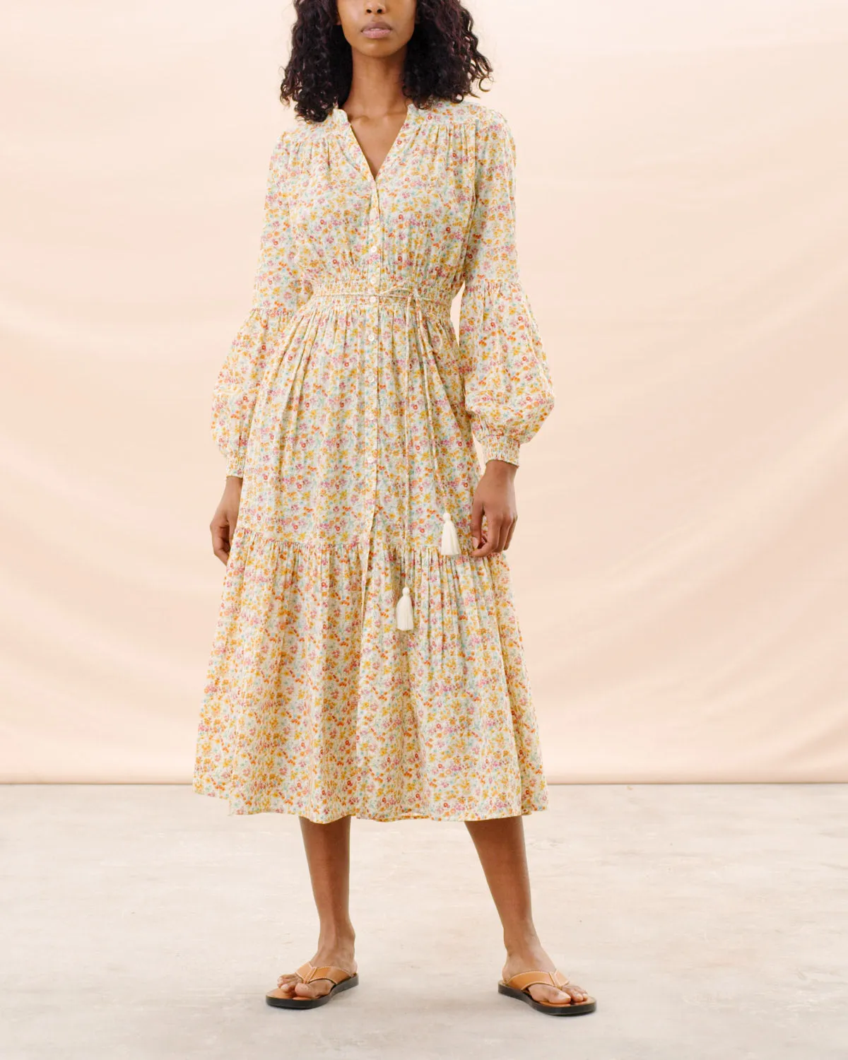 Cotton Slub Midi Dress - Flower Garden