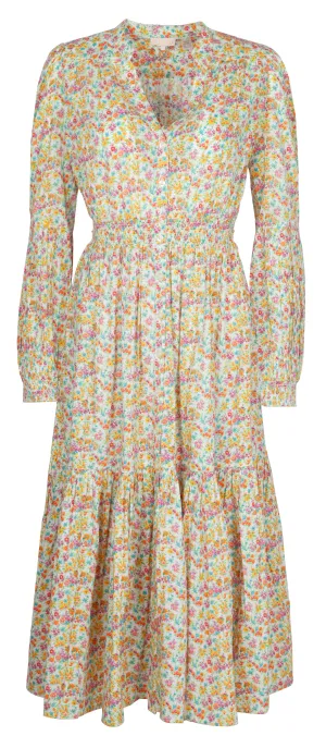 Cotton Slub Midi Dress - Flower Garden