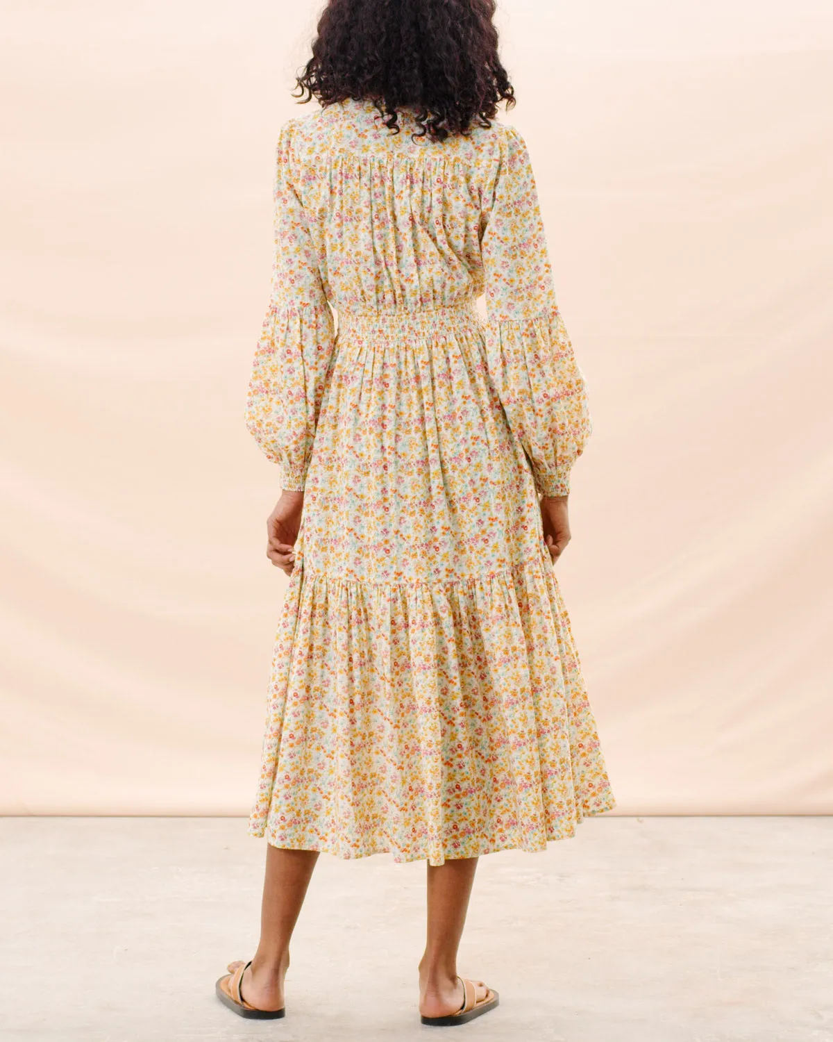 Cotton Slub Midi Dress - Flower Garden