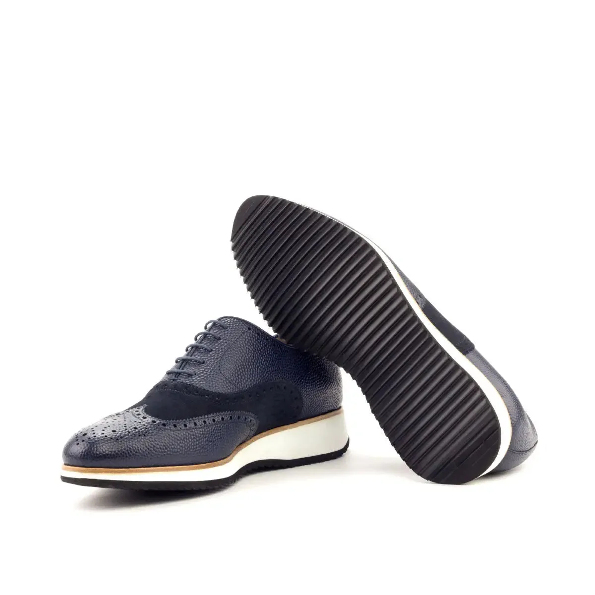 DapperFam Aeron in Navy Men's Lux Suede & Italian Pebble Grain Leather Full Brogue