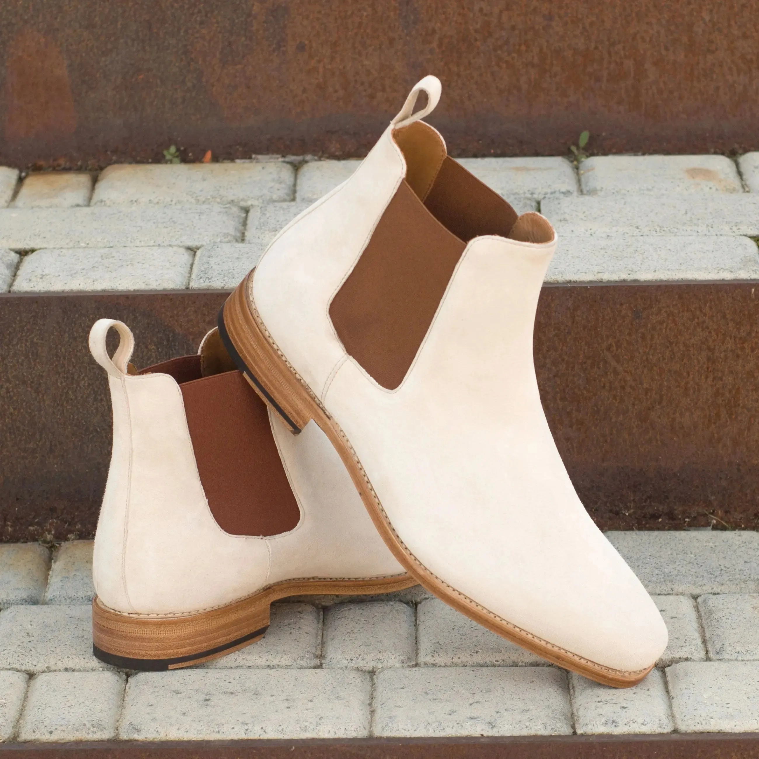 DapperFam Monza in Ivory Men's Italian Suede Chelsea Boot