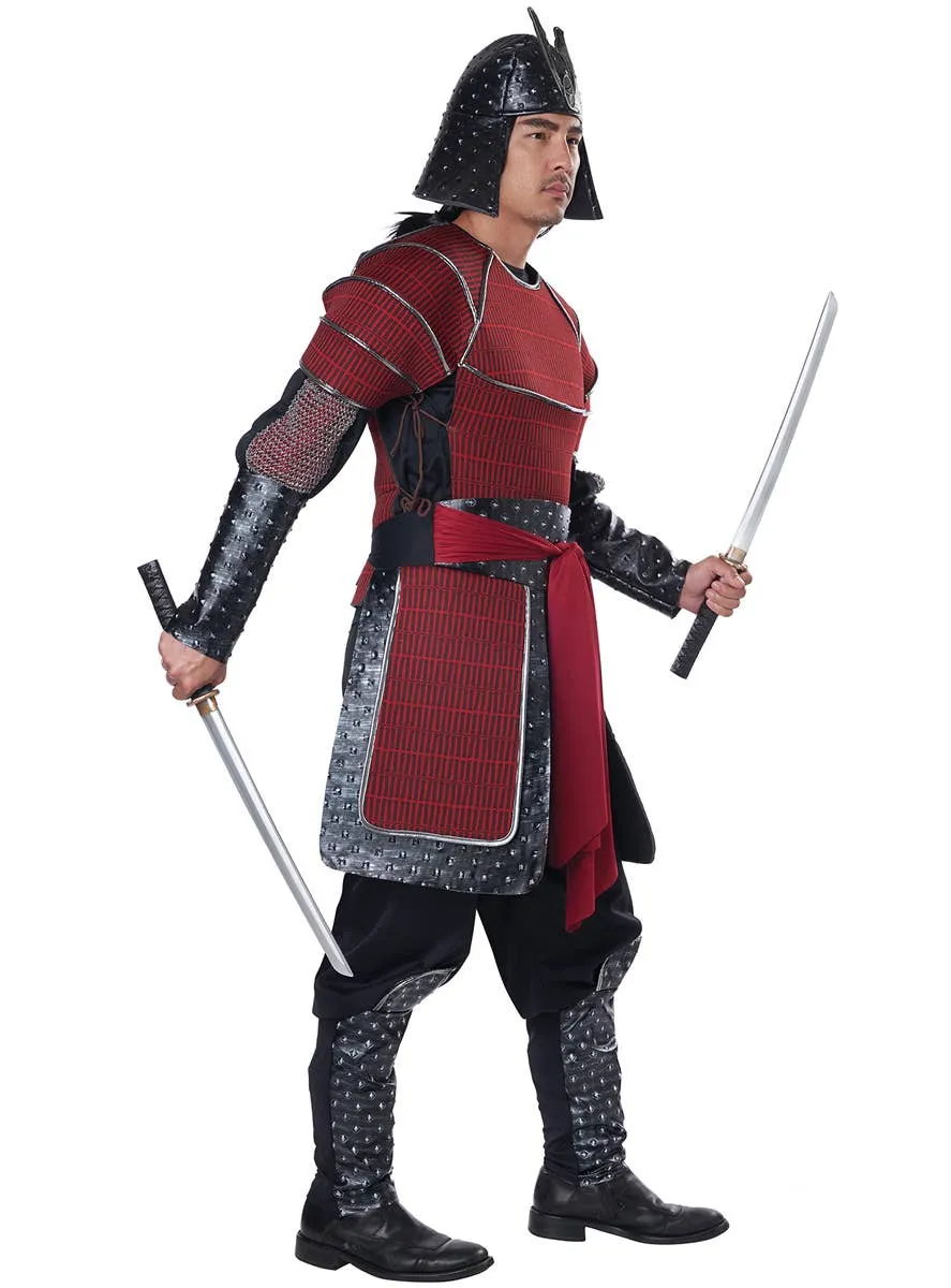 Deluxe Red Samurai Warrior Mens Fancy Dress Costume