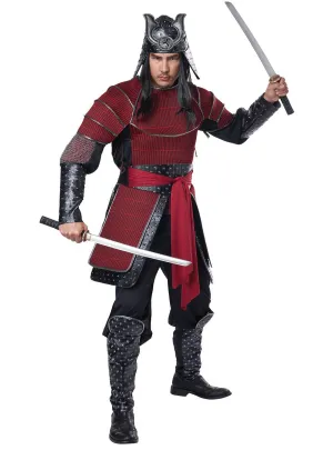 Deluxe Red Samurai Warrior Mens Fancy Dress Costume