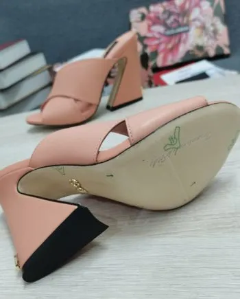 DolGa Satin Mules With Geometric Heel Pink For Women DG Shoes