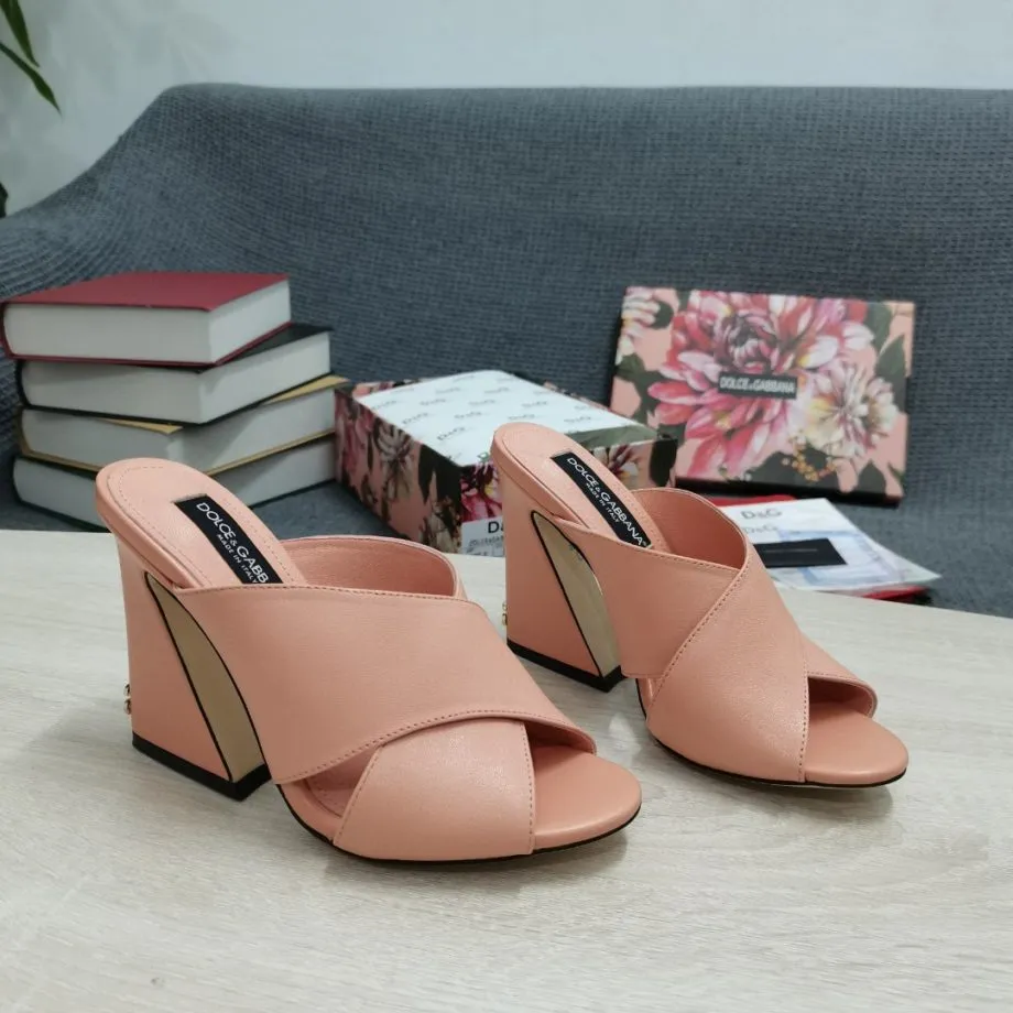 DolGa Satin Mules With Geometric Heel Pink For Women DG Shoes