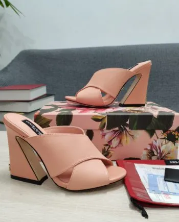 DolGa Satin Mules With Geometric Heel Pink For Women DG Shoes