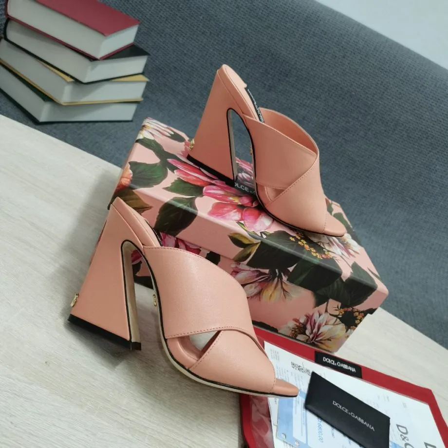 DolGa Satin Mules With Geometric Heel Pink For Women DG Shoes