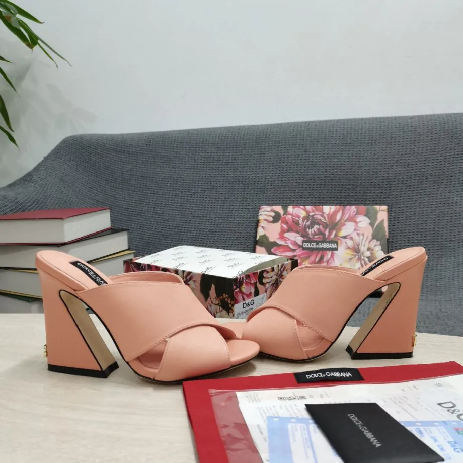 DolGa Satin Mules With Geometric Heel Pink For Women DG Shoes