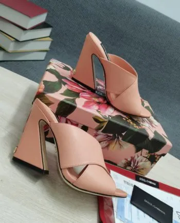 DolGa Satin Mules With Geometric Heel Pink For Women DG Shoes