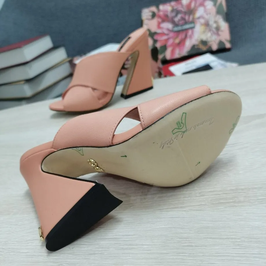 DolGa Satin Mules With Geometric Heel Pink For Women DG Shoes