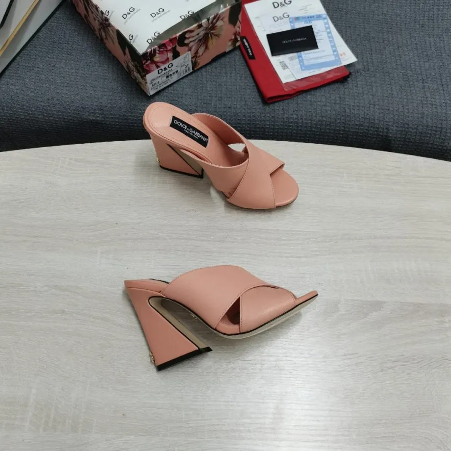 DolGa Satin Mules With Geometric Heel Pink For Women DG Shoes