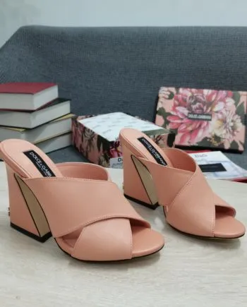 DolGa Satin Mules With Geometric Heel Pink For Women DG Shoes