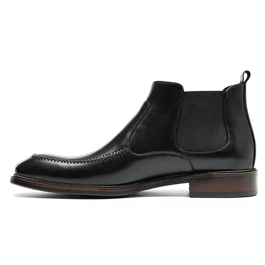 Elegant Leather Square Toe Chelsea Ankle Boots