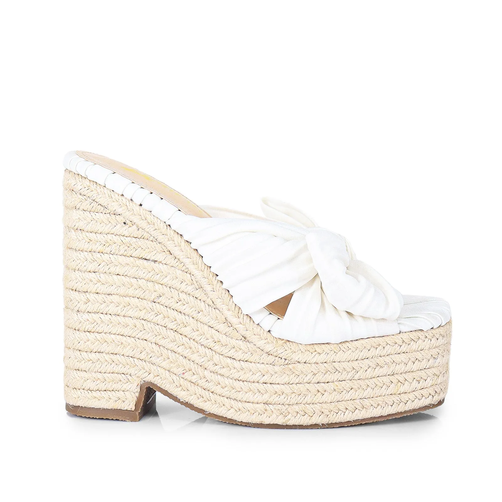 ELLY-1 PLEATED BOW SANDAL W/ ESPADDRILLE WEDGE - WHITE