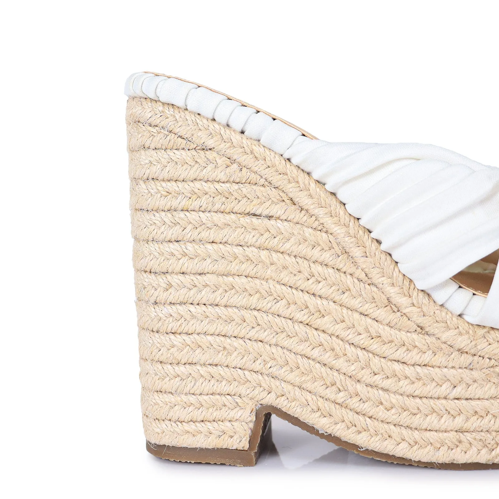 ELLY-1 PLEATED BOW SANDAL W/ ESPADDRILLE WEDGE - WHITE