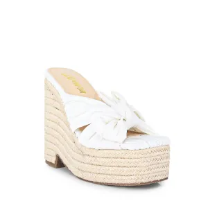 ELLY-1 PLEATED BOW SANDAL W/ ESPADDRILLE WEDGE - WHITE