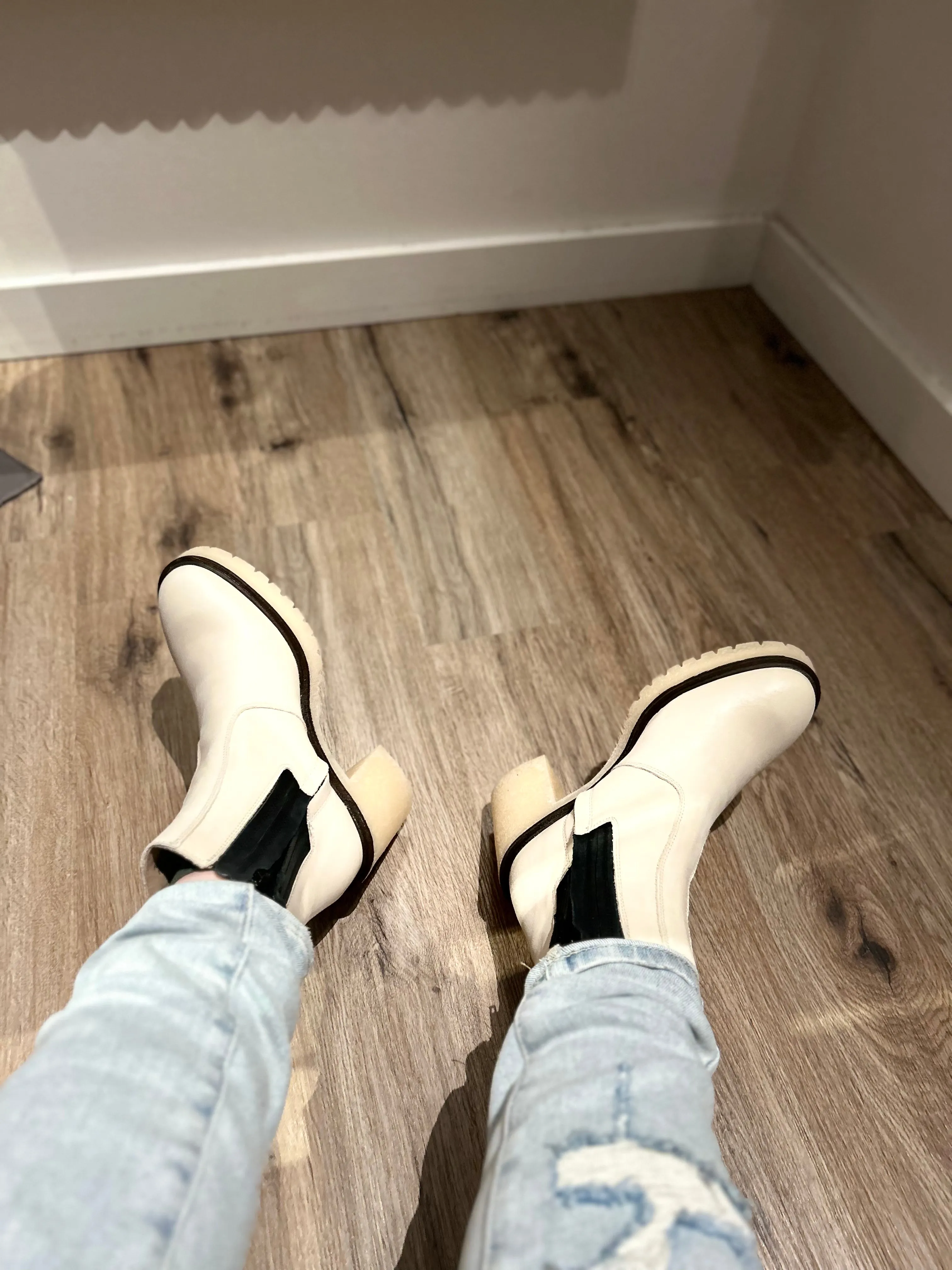 Free People White Leather James Chelsea Boots