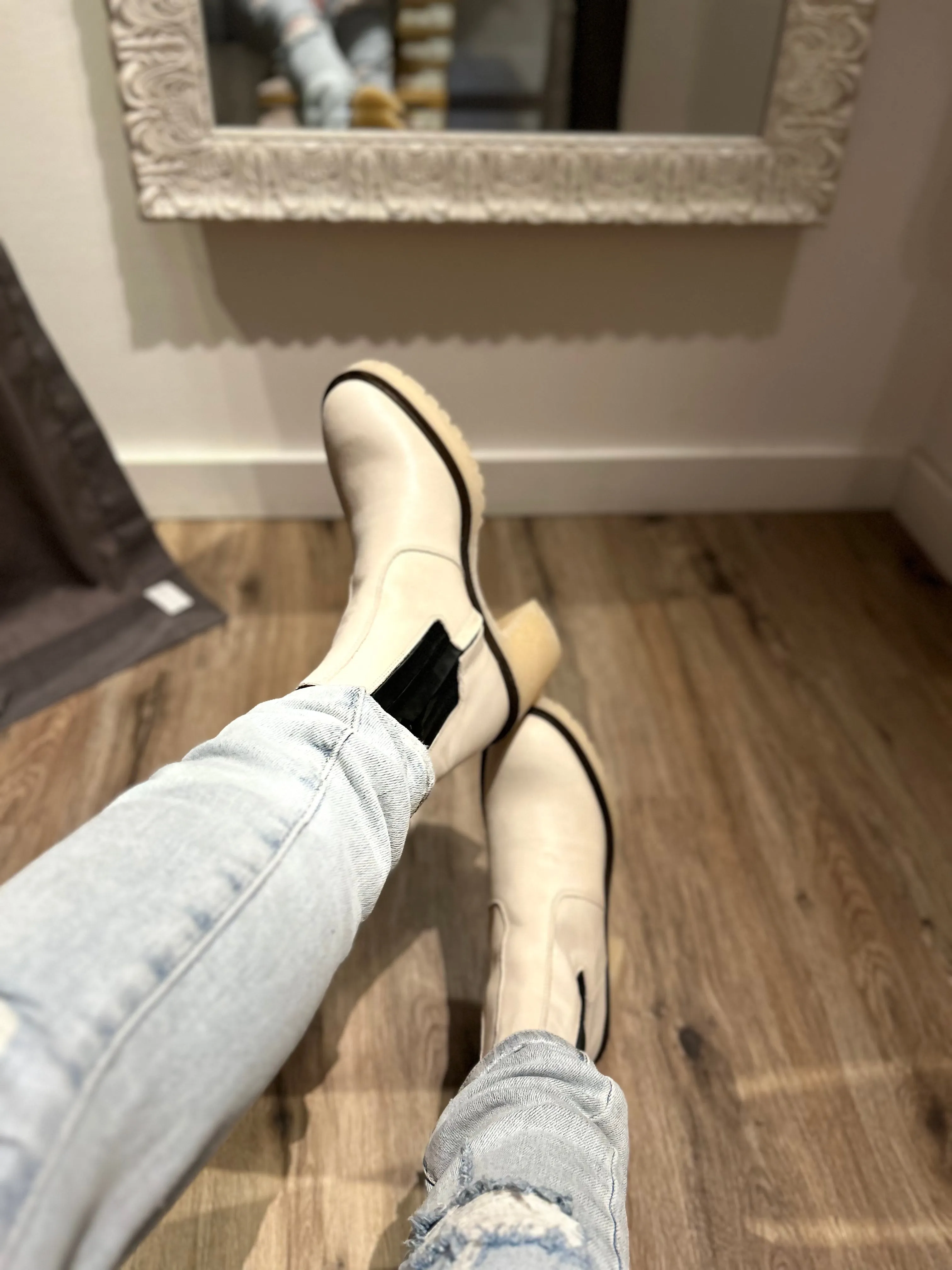 Free People White Leather James Chelsea Boots