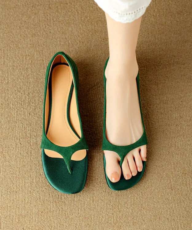 French Green Suede Flip Flops Splicing Peep Toe AA018