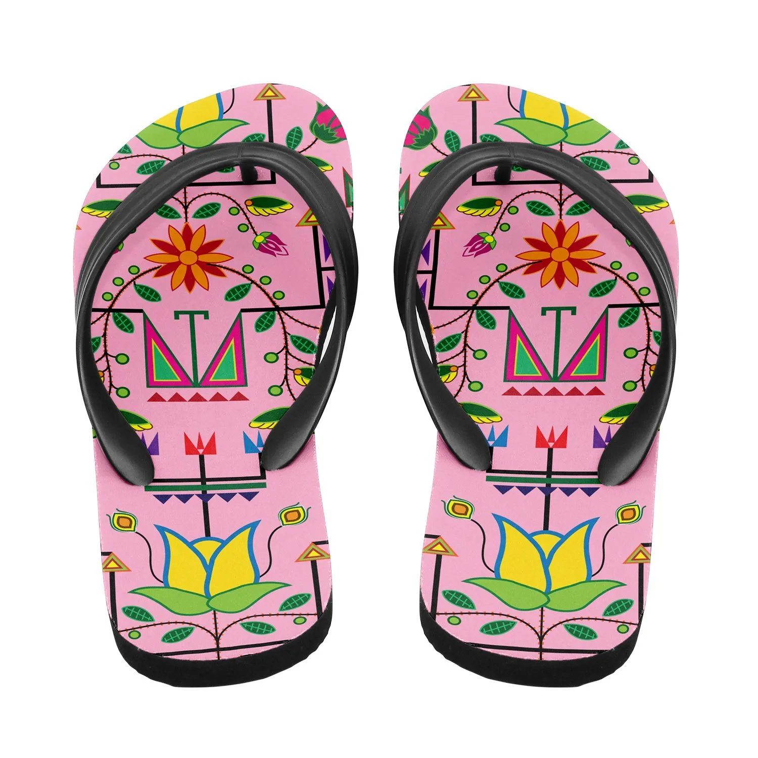 Geometric Floral Summer Sunset Flip Flops