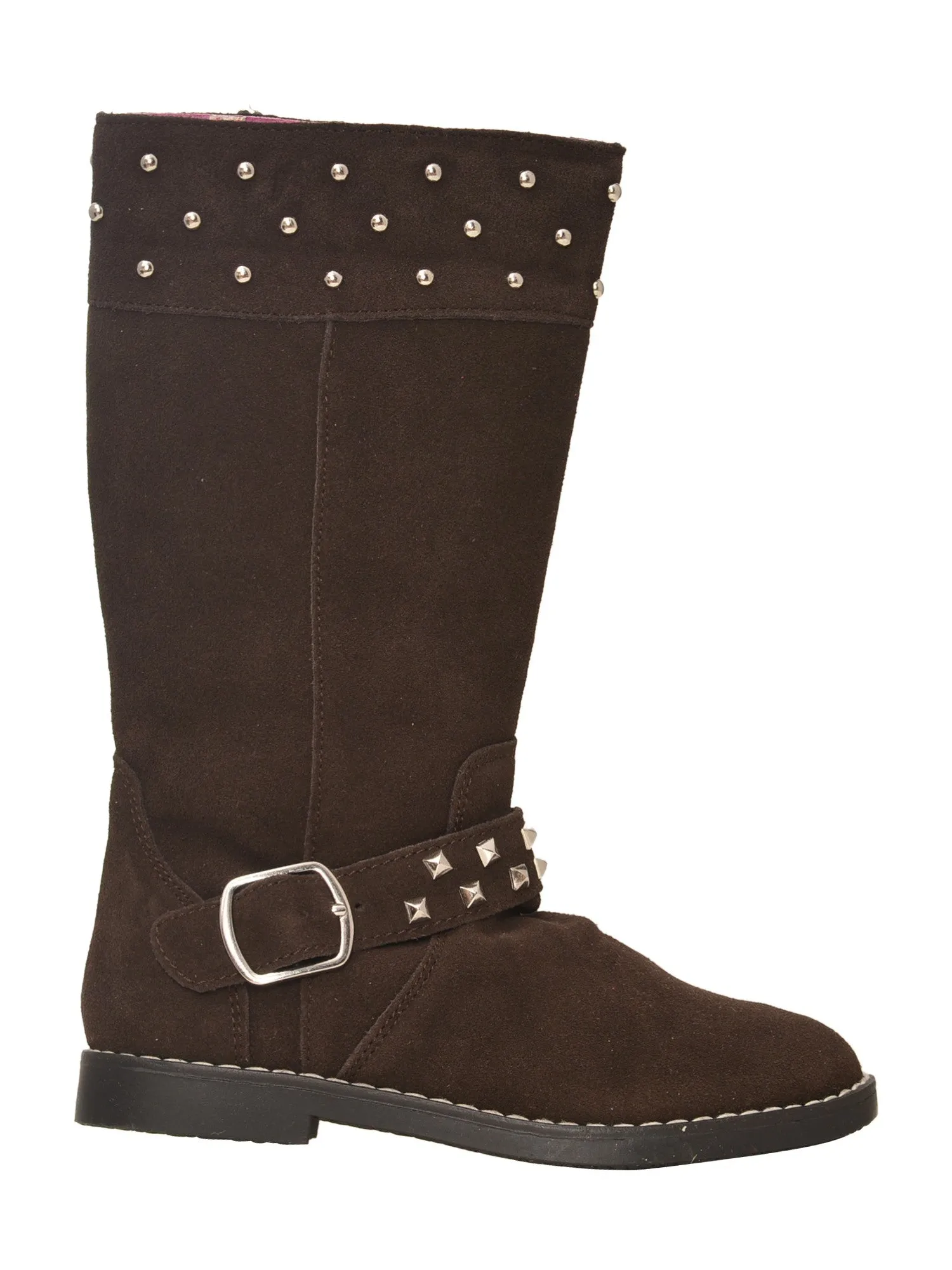 Girls Brown Suede Studded Buckle Long Boots 7 Toddler-4 Kids