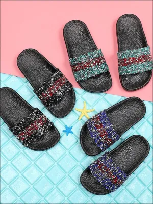 Girls Sequined Sparkling Flip Flops